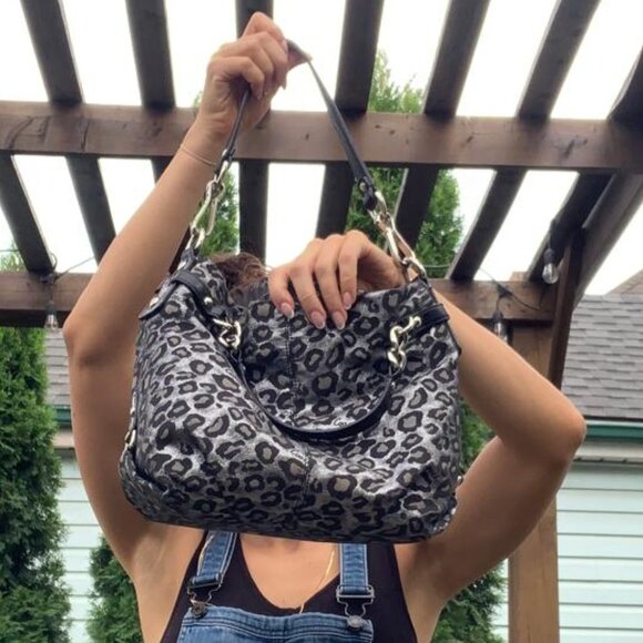 Coach Metallic Silver & Black Ocelot Purse – Designer Shoulder Bag - Picture 13 of 17